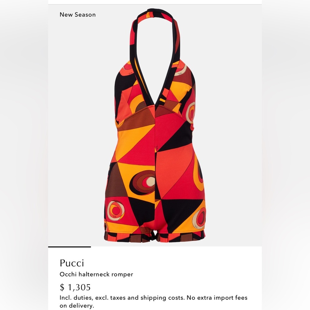 Emilio Pucci Halterneck Romper in Red, Orange & Black Geo Print